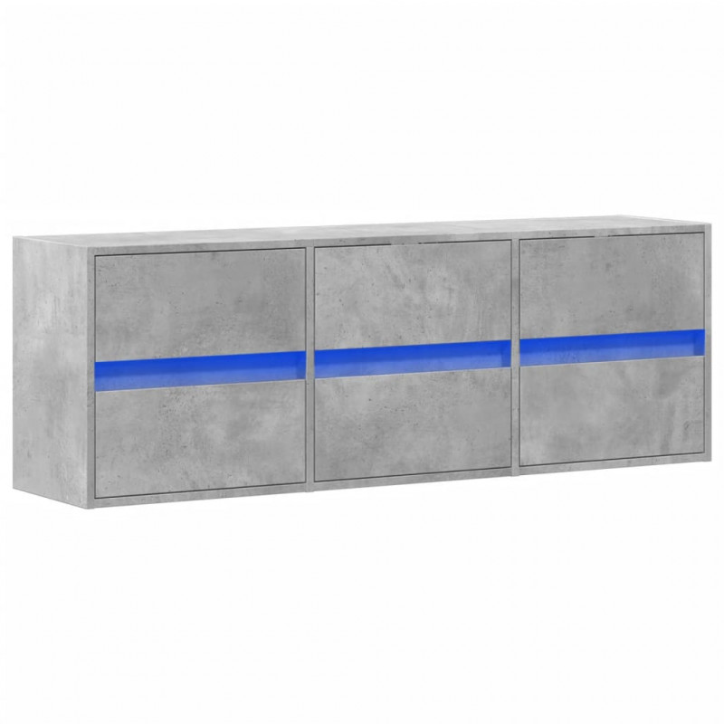Ścienna szafka TV z LED, szarość betonu, 130x31x45 cm