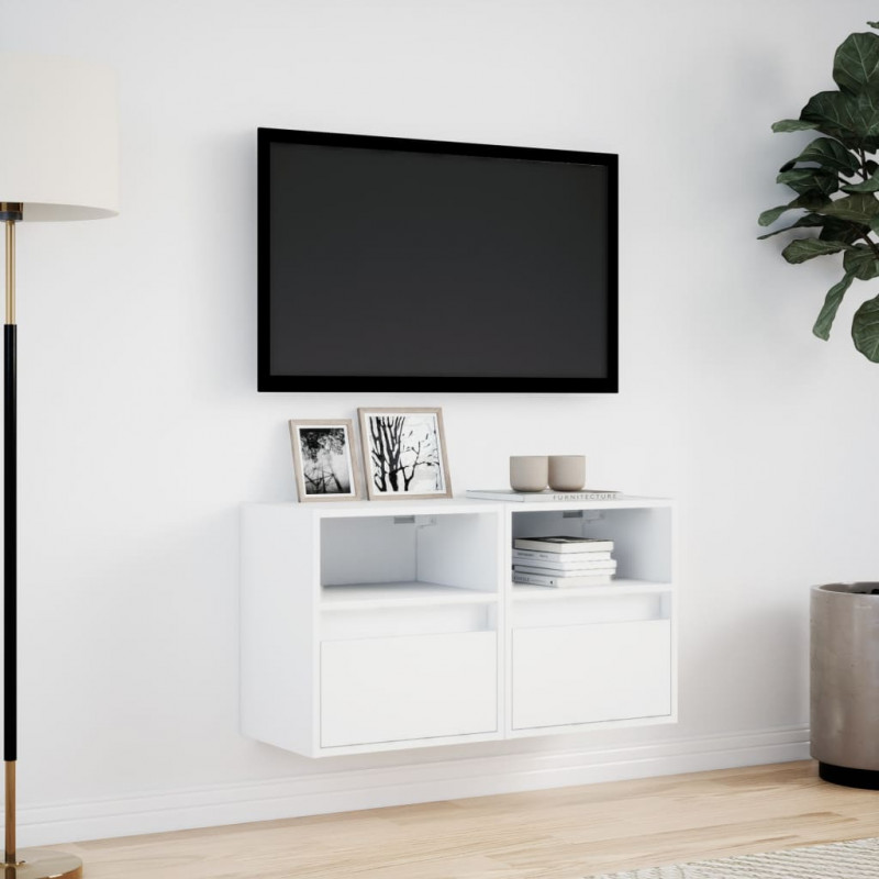 Ścienne szafki TV z LED, 2 szt., białe, 41x31x45 cm