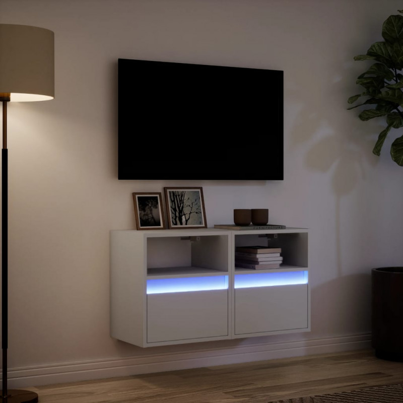Ścienne szafki TV z LED, 2 szt., białe, 41x31x45 cm