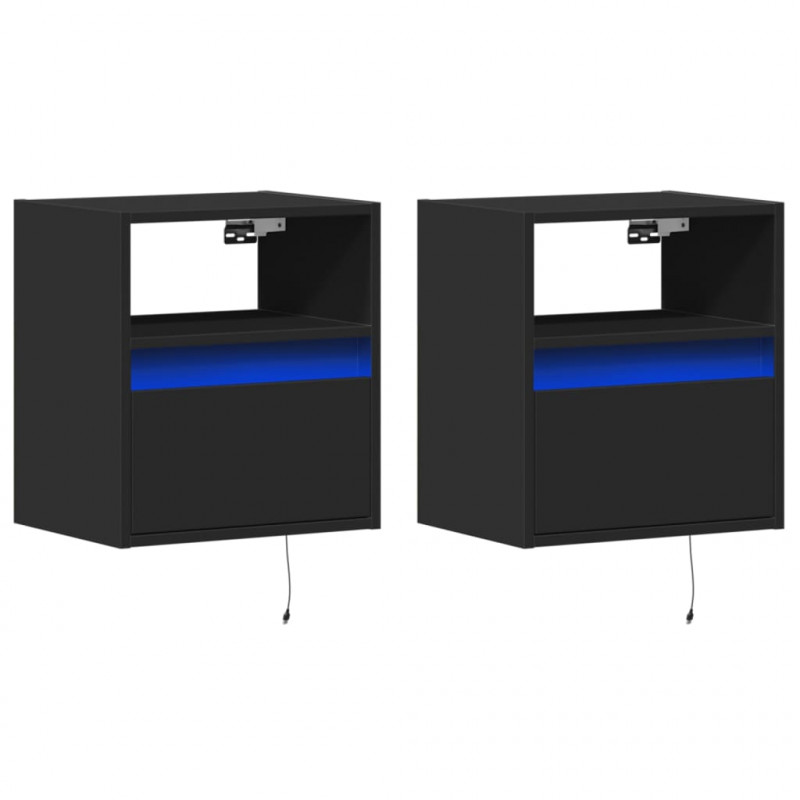 Ścienne szafki TV z LED, 2 szt., czarne, 41x31x45 cm