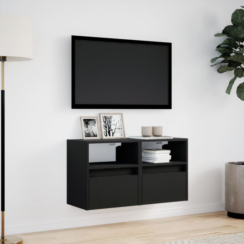 Ścienne szafki TV z LED, 2 szt., czarne, 41x31x45 cm