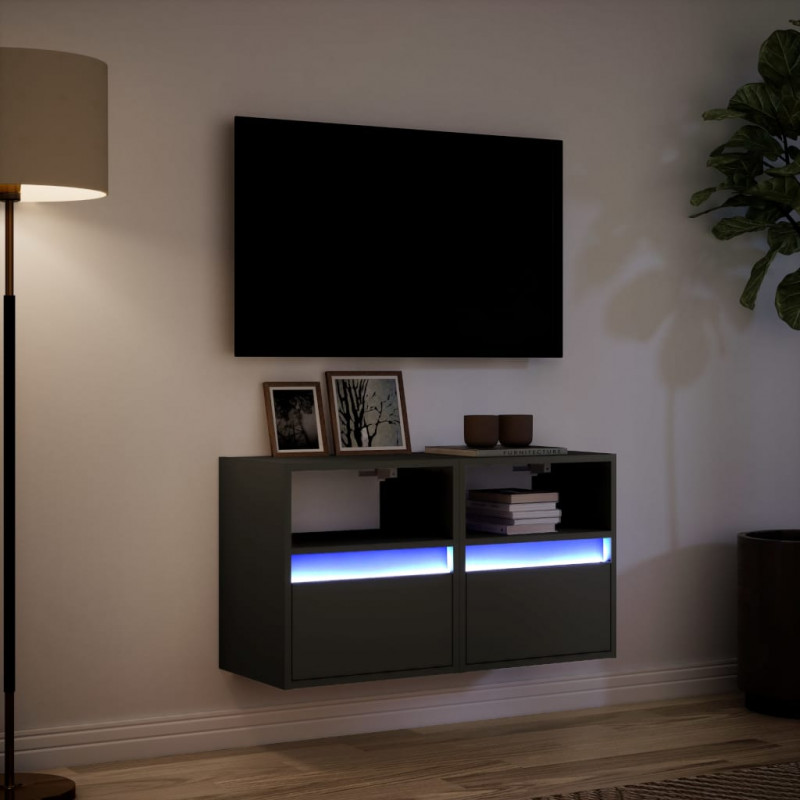 Ścienne szafki TV z LED, 2 szt., czarne, 41x31x45 cm