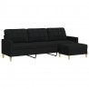 3-osobowa sofa z podnóżkiem, czarna, 210 cm, tkaniną