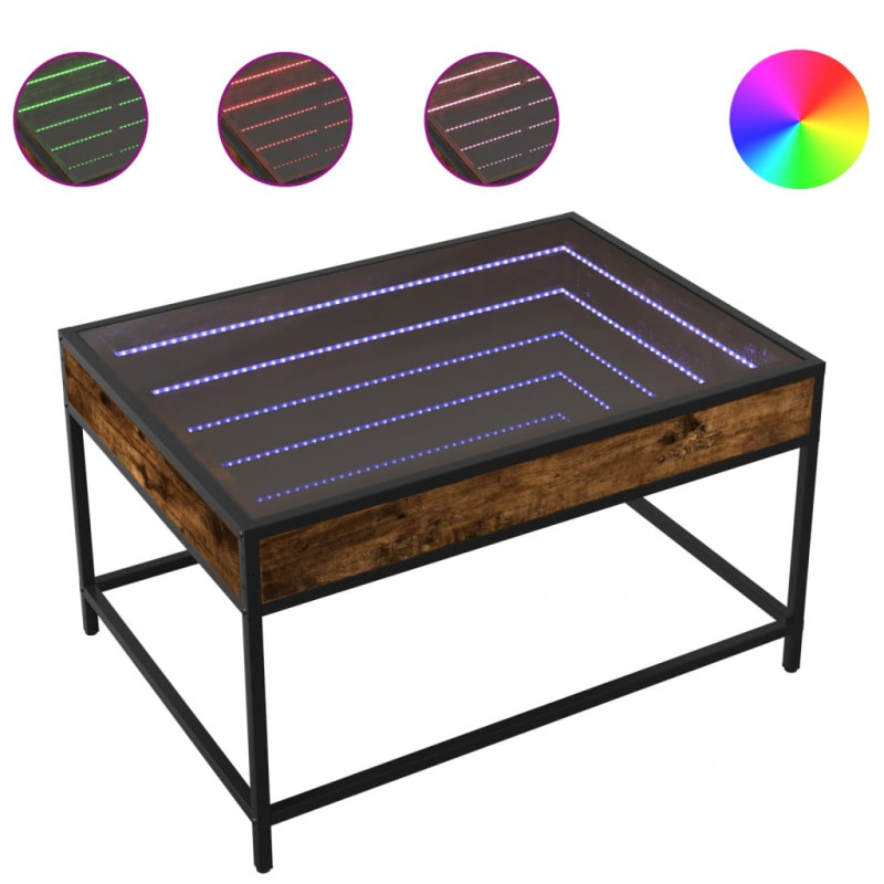 Stolik kawowy z LED Infinity, przydymiony dąb, 70x50x41 cm