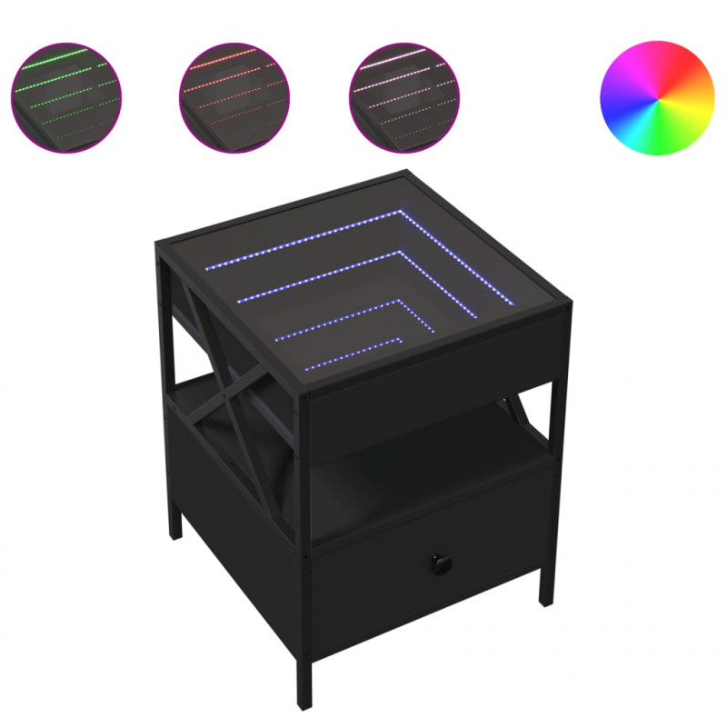 Stolik nocny z LED Infinity, czarny, 40x40x51 cm
