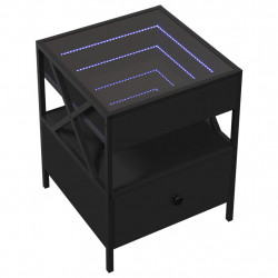 Stolik nocny z LED Infinity, czarny, 40x40x51 cm