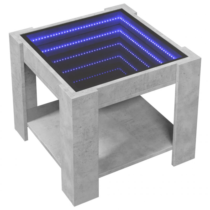 Stolik kawowy z LED, szarość betonu, 53x53x45 cm
