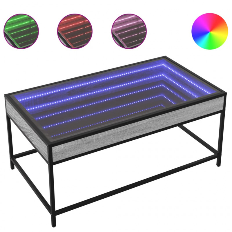 Stolik kawowy z LED Infinity, szary dąb sonoma, 90x50x41 cm