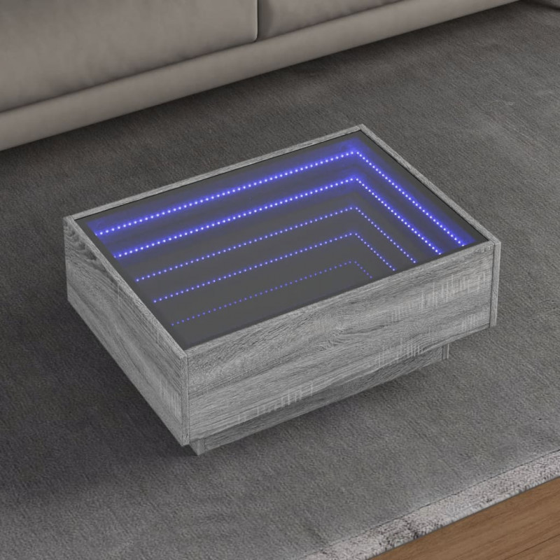 Stolik kawowy z LED, szary dąb sonoma, 70x50x30 cm