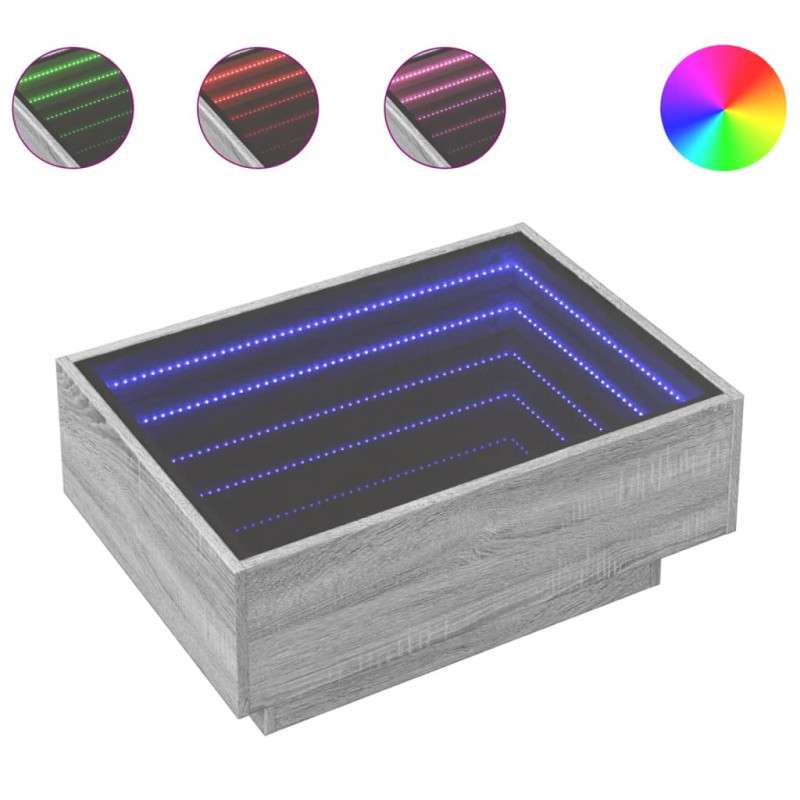 Stolik kawowy z LED, szary dąb sonoma, 70x50x30 cm