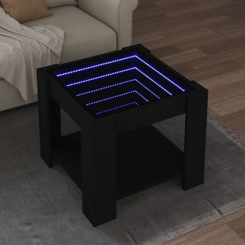Stolik kawowy z LED, czarny, 53x53x45 cm