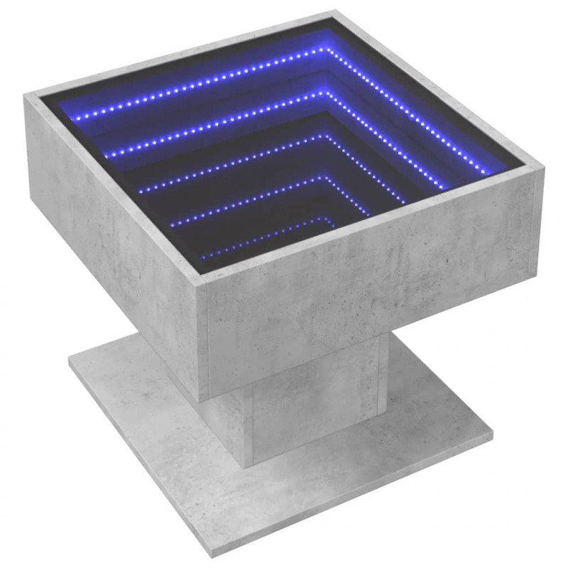 Stolik kawowy z LED, szarość betonu, 50x50x45 cm