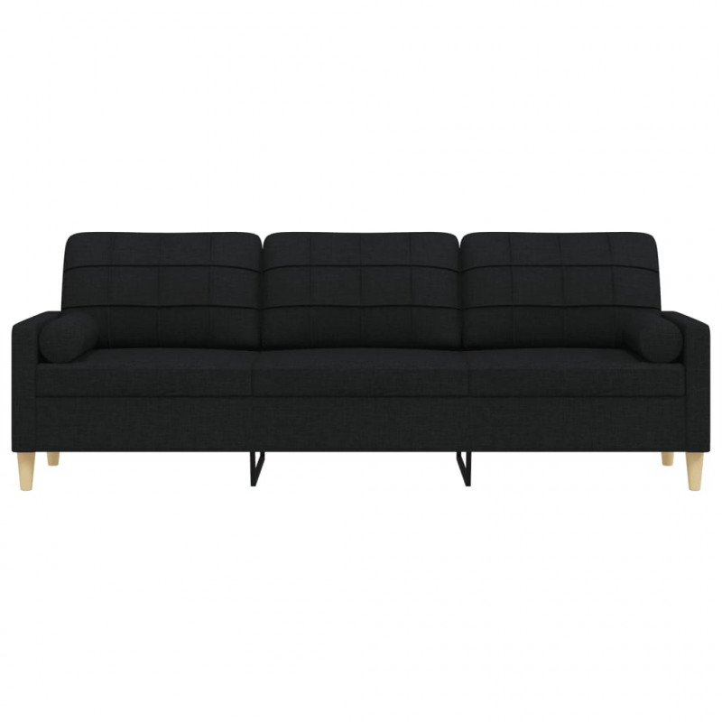 3-osobowa sofa z poduszkami, czarna, 210 cm, obita tkaniną