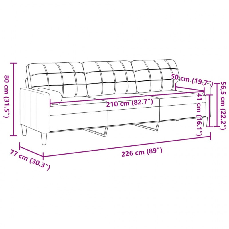 3-osobowa sofa z poduszkami, czarna, 210 cm, obita tkaniną