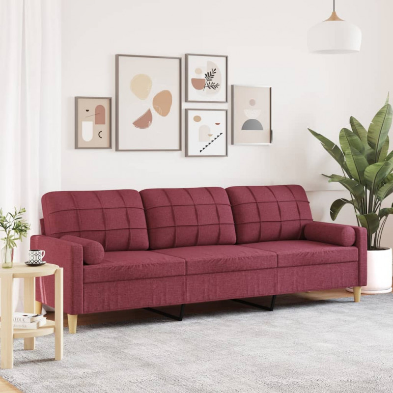3-osobowa sofa z poduszkami, winna czerwień, 210 cm, tkanina