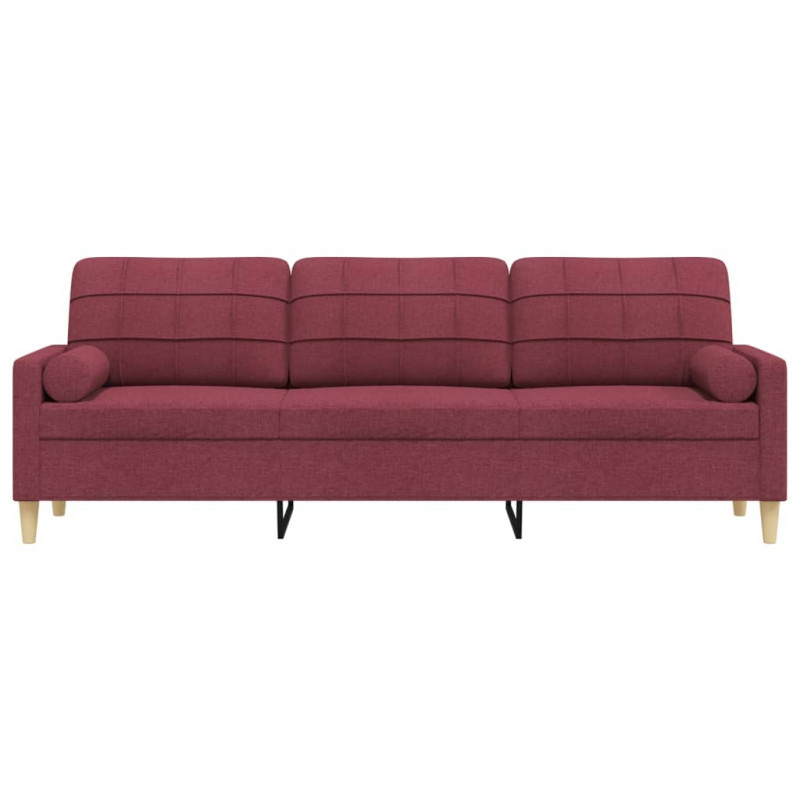 3-osobowa sofa z poduszkami, winna czerwień, 210 cm, tkanina
