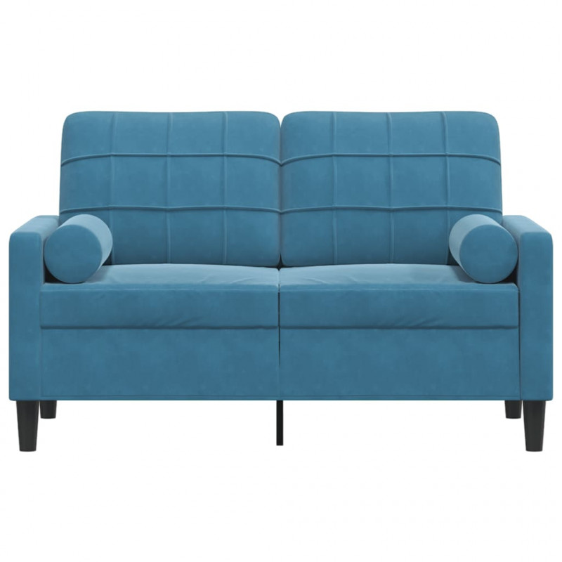 2-osobowa sofa z poduszkami, niebieska, 120 cm, aksamit