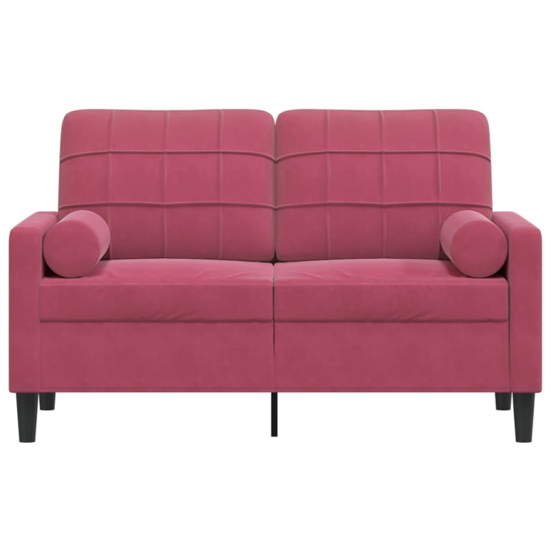 2-osobowa sofa z poduszkami, winna czerwień, 120 cm, aksamit