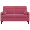 2-osobowa sofa z poduszkami, winna czerwień, 120 cm, aksamit