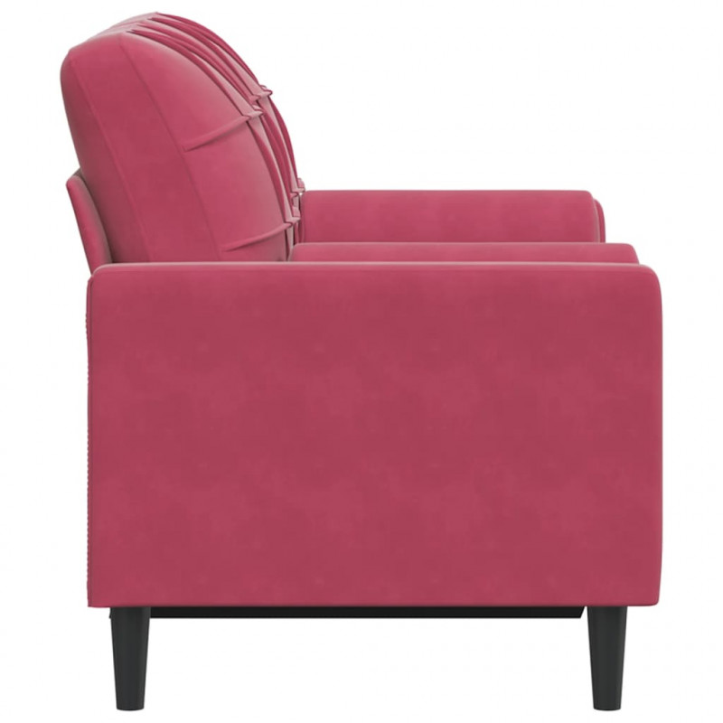 2-osobowa sofa z poduszkami, winna czerwień, 120 cm, aksamit