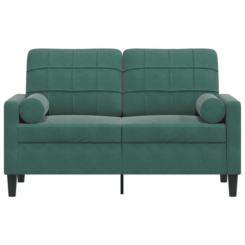 2-osobowa sofa z poduszkami, ciemnozielona, 120 cm, aksamit