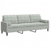 3-osobowa sofa z poduszkami, jasnoszara, 210 cm, aksamitna