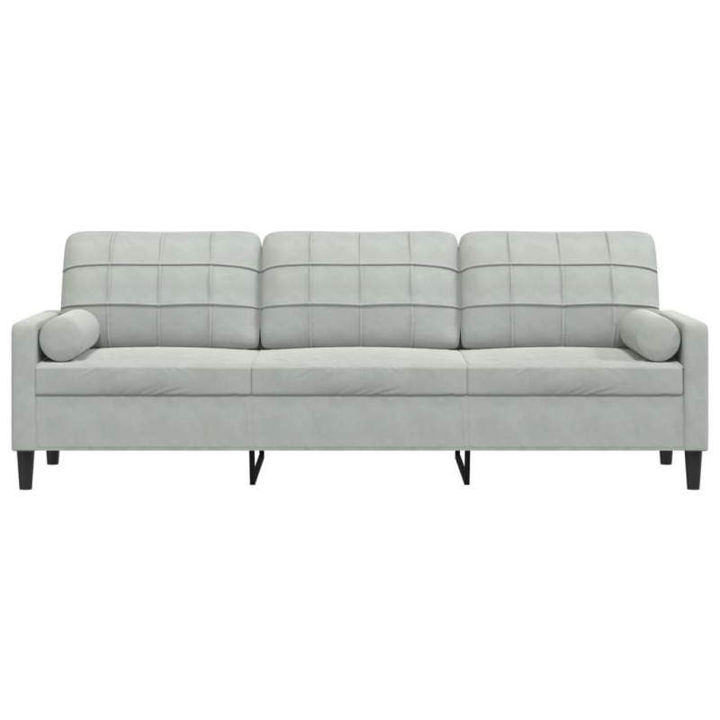 3-osobowa sofa z poduszkami, jasnoszara, 210 cm, aksamitna