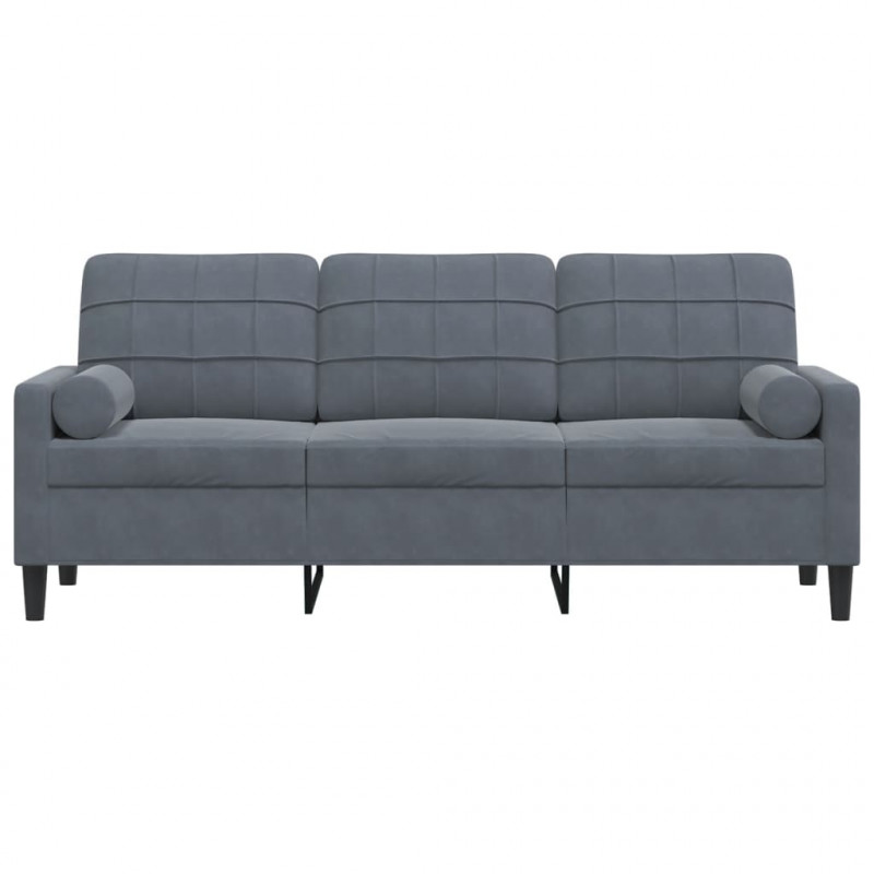 3-osobowa sofa z poduszkami, ciemnoszara, 180 cm, aksamit