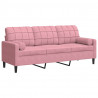 3-osobowa sofa z poduszkami, różowa, 180 cm, aksamit