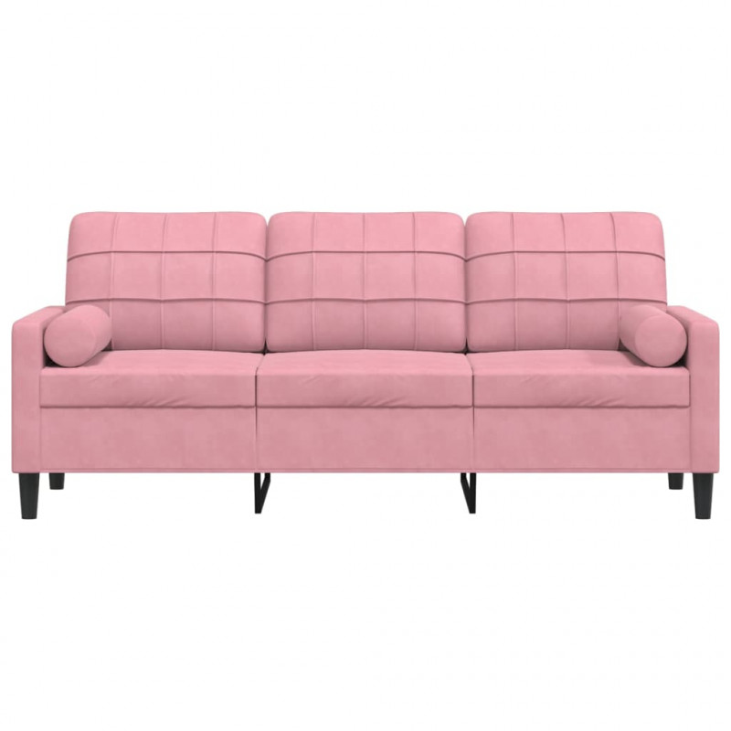 3-osobowa sofa z poduszkami, różowa, 180 cm, aksamit