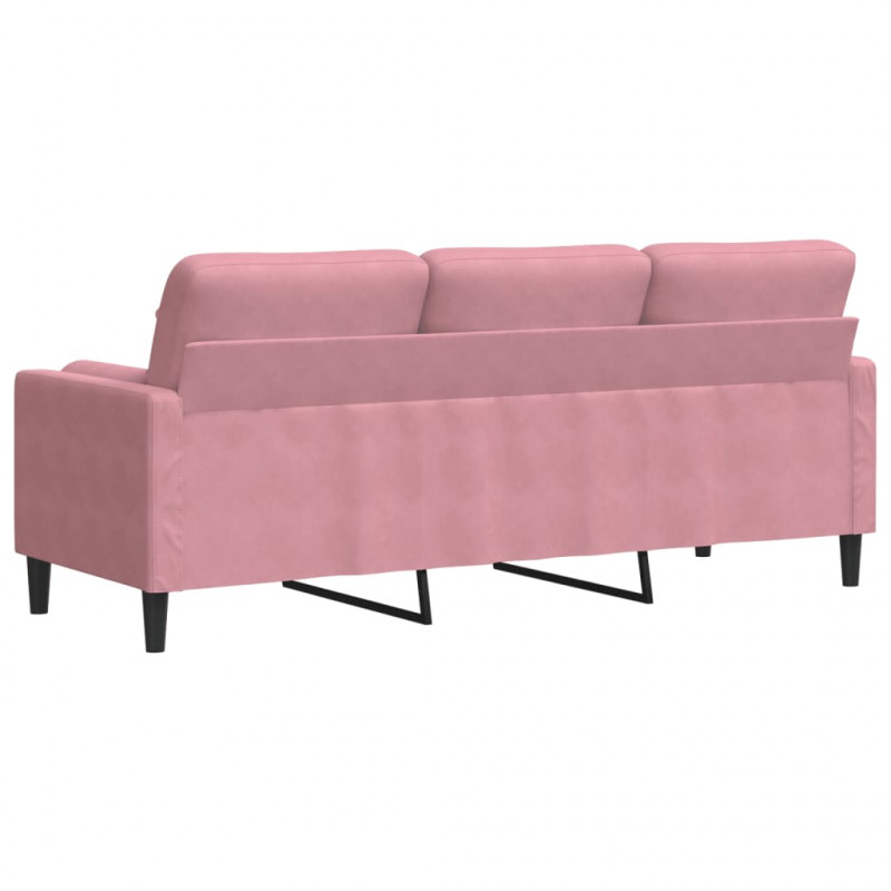 3-osobowa sofa z poduszkami, różowa, 180 cm, aksamit