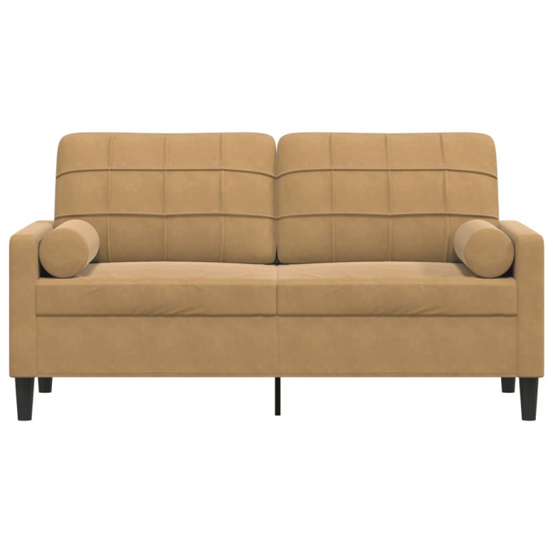 2-osobowa sofa z poduszkami, brązowa, 140 cm, aksamit