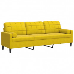 3-osobowa sofa z poduszkami, żółta, 210 cm, aksamit