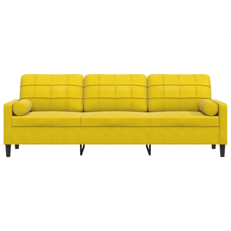 3-osobowa sofa z poduszkami, żółta, 210 cm, aksamit