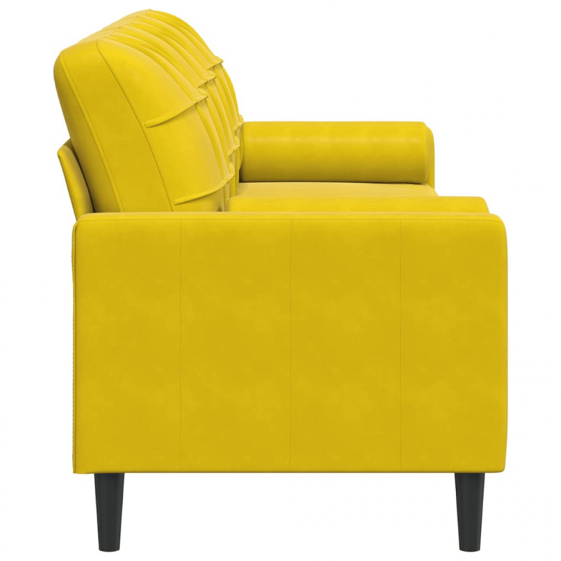 3-osobowa sofa z poduszkami, żółta, 210 cm, aksamit