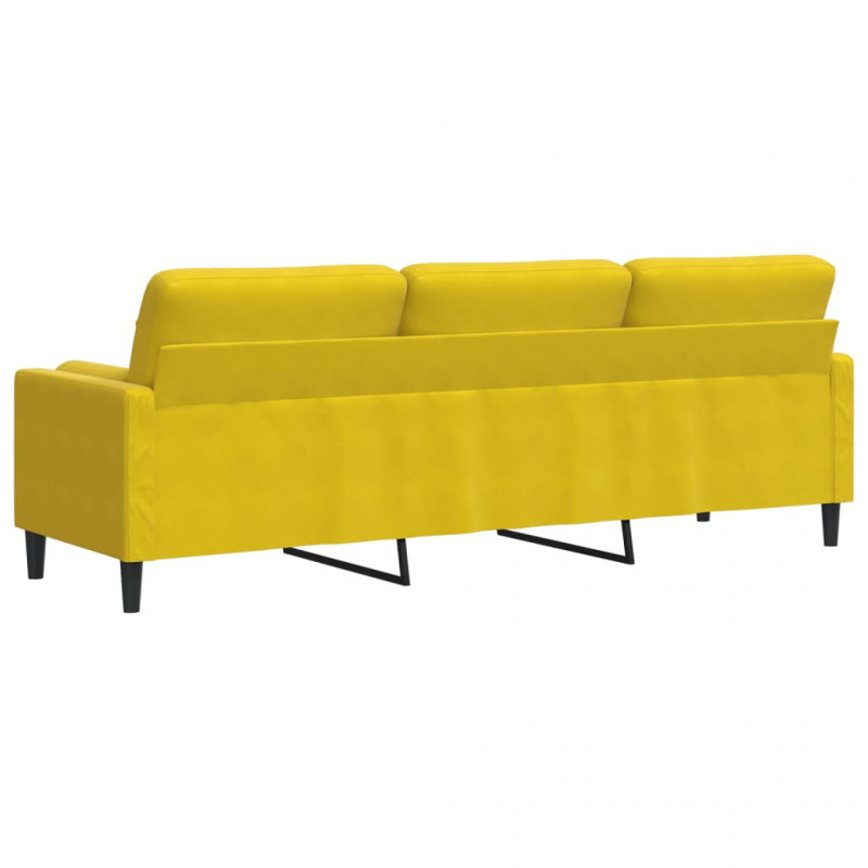 3-osobowa sofa z poduszkami, żółta, 210 cm, aksamit