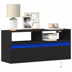 Ścienna szafka TV z LED, czarna, 100x31x45 cm