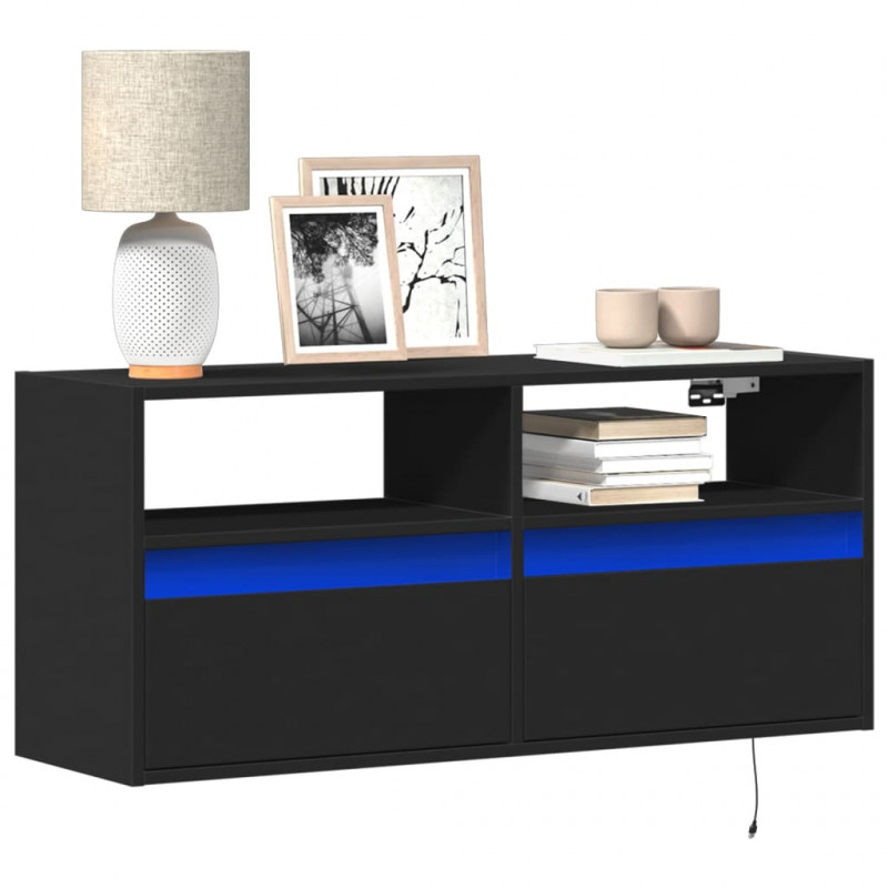 Ścienna szafka TV z LED, czarna, 100x31x45 cm
