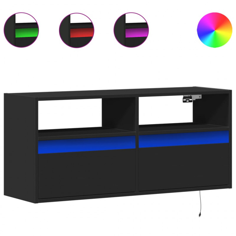Ścienna szafka TV z LED, czarna, 100x31x45 cm