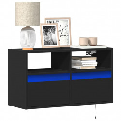 Ścienna szafka TV z LED, czarna, 80x31x45 cm