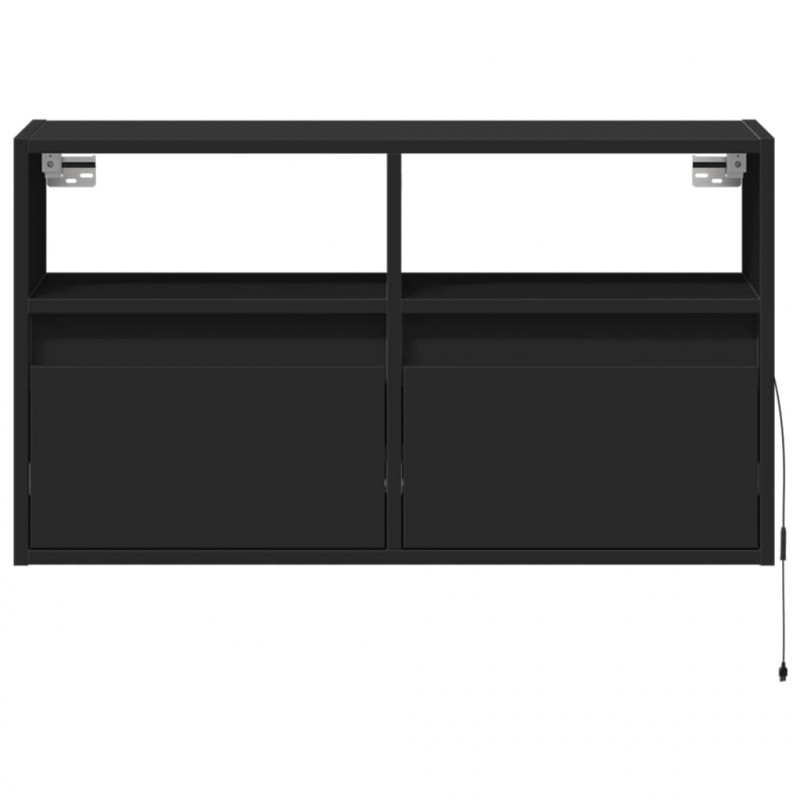 Ścienna szafka TV z LED, czarna, 80x31x45 cm