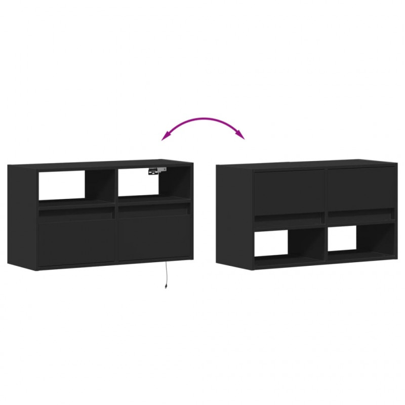 Ścienna szafka TV z LED, czarna, 80x31x45 cm