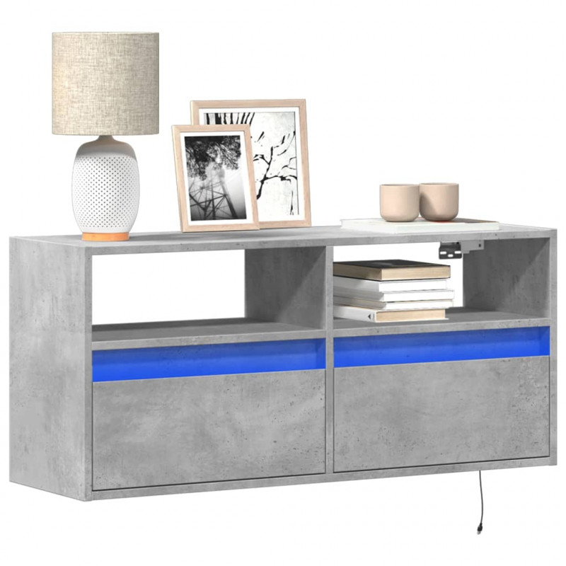 Ścienna szafka TV z LED, szarość betonu, 100x31x45 cm