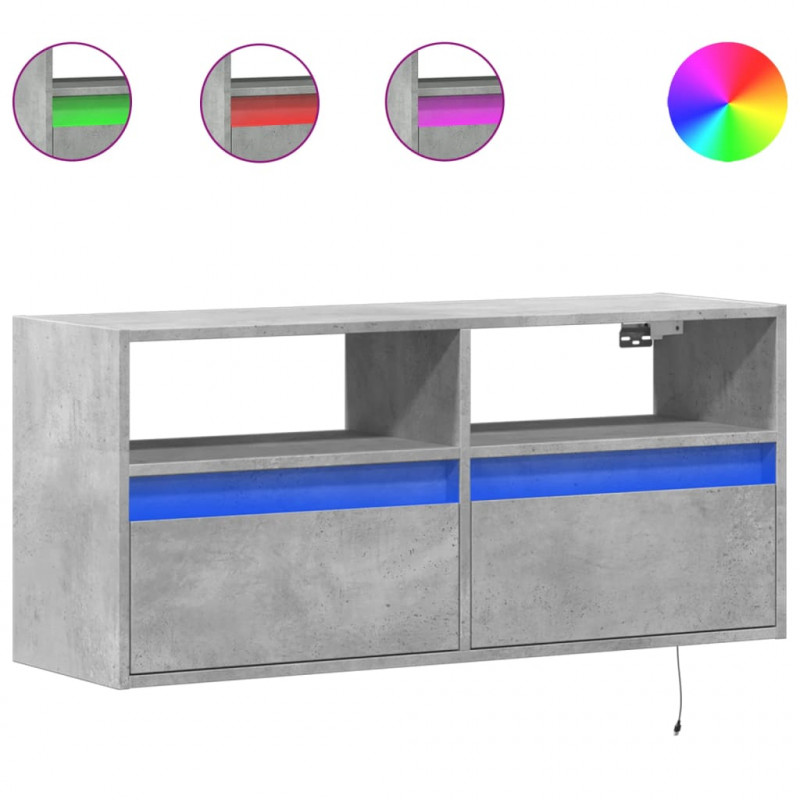 Ścienna szafka TV z LED, szarość betonu, 100x31x45 cm