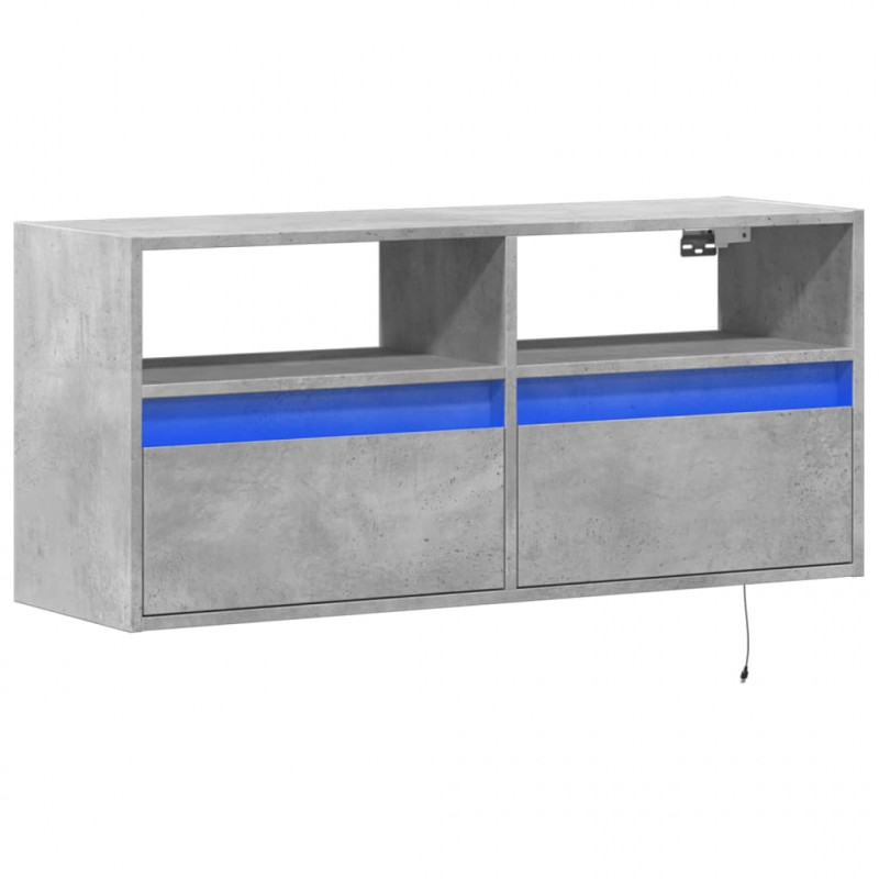 Ścienna szafka TV z LED, szarość betonu, 100x31x45 cm