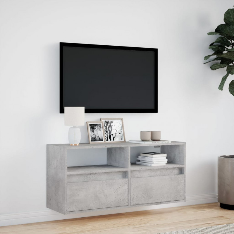 Ścienna szafka TV z LED, szarość betonu, 100x31x45 cm