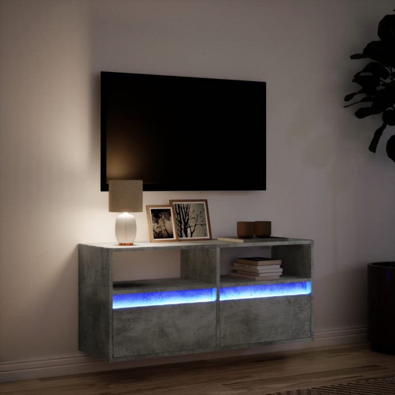 Ścienna szafka TV z LED, szarość betonu, 100x31x45 cm