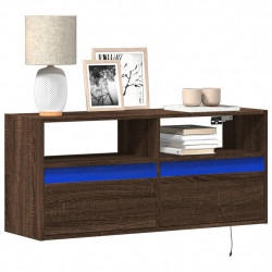 Ścienna szafka TV z LED, brązowy dąb, 100x31x45 cm