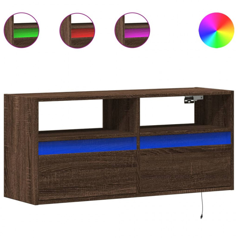 Ścienna szafka TV z LED, brązowy dąb, 100x31x45 cm
