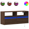 Ścienna szafka TV z LED, brązowy dąb, 100x31x45 cm